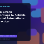 Editorial illustration of a secure local-first AI agent memory pipeline transforming redacted screen recordings into approved internal automation workflows.