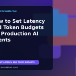 Editorial illustration of a production AI agent workflow with latency timing, token limits, and trace controls.