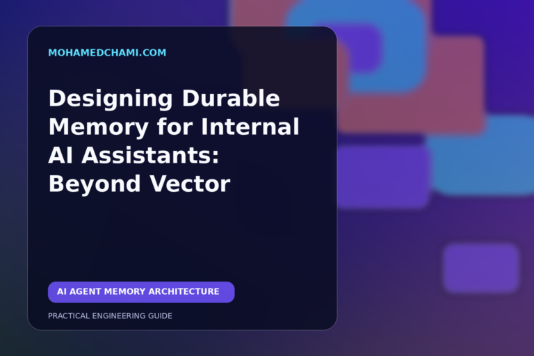 Layered visual representation of durable AI assistant memory architecture with separate retrieval, task state, preferences, records, and audit layers.