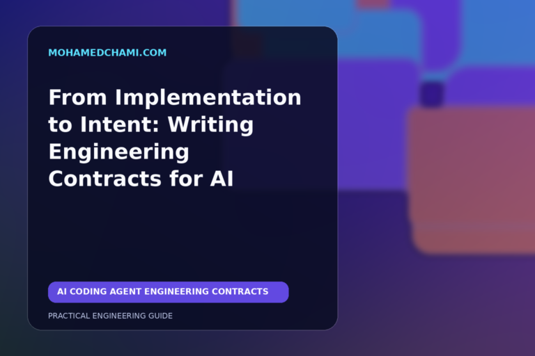 Editorial illustration of an engineering contract coordinating AI coding, testing, and controlled software delivery.