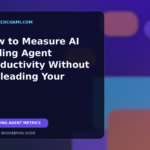 Editorial illustration of an AI coding agent productivity measurement workflow with separate human and agent paths.