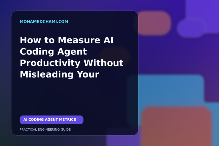 Editorial illustration of an AI coding agent productivity measurement workflow with separate human and agent paths.