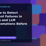 Editorial illustration of an AI workflow monitoring system detecting a stalled automation heartbeat.