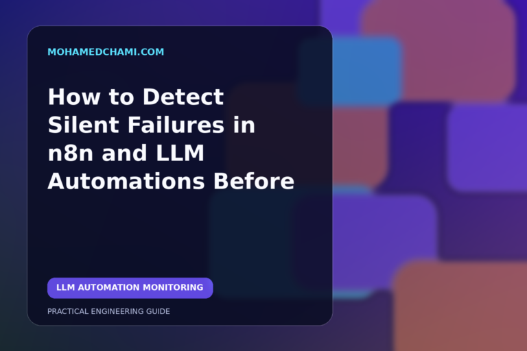 Editorial illustration of an AI workflow monitoring system detecting a stalled automation heartbeat.