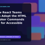 Editorial illustration of declarative HTML controls connecting a dialog and popover overlay in a React application.