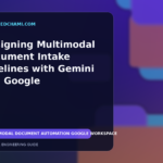 Abstract editorial illustration of a multimodal document intake pipeline moving mixed files through validation and human approval.