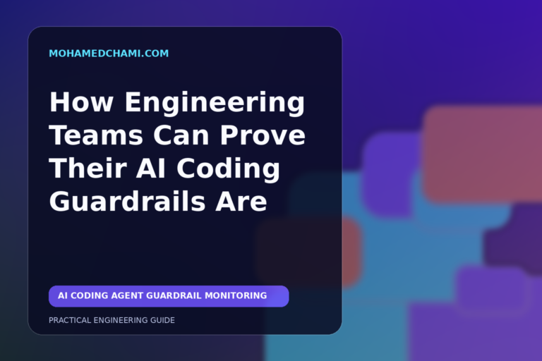 Editorial illustration of observable AI coding guardrails checking an engineering delivery pipeline.