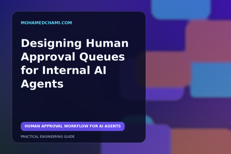 Editorial illustration of a person reviewing an AI agent decision packet before a tool action.