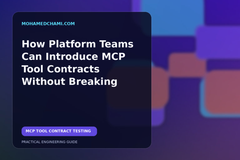Editorial illustration of secure MCP tool contracts connecting internal services and AI automation layers.