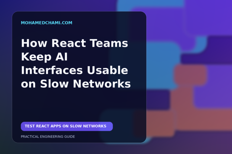 Editorial illustration of layered web interface panels under slow network testing